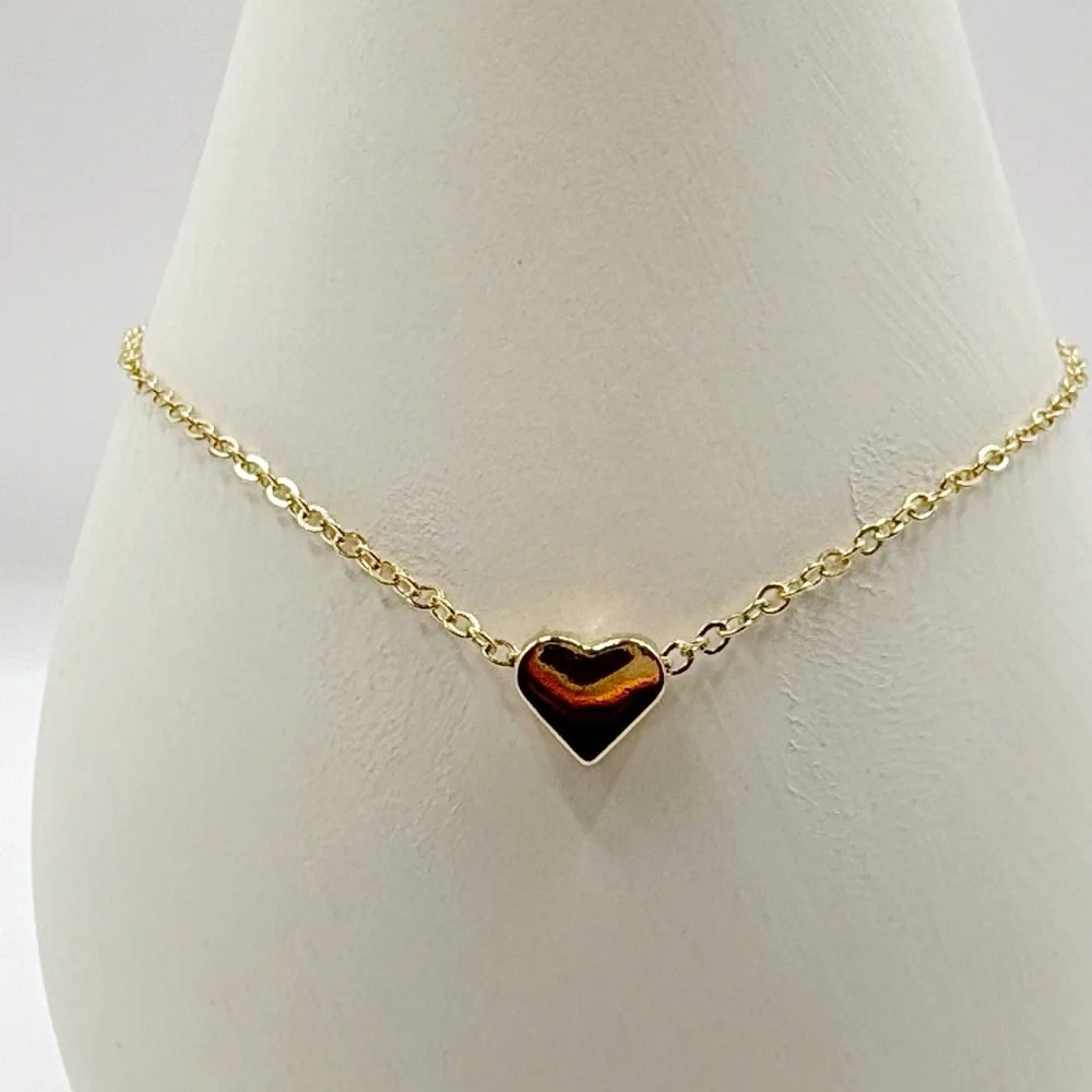 Gold Tone Heart Charm Anklet Bracelet – Adjustable Delicate Chain